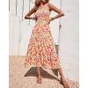 imageBTFBM 2025 Summer One Shoulder Dresses for Women Casual Sleeveless High Waist Floral Flowy Smocked Boho Beach Maxi DressFloral White Red