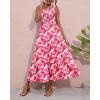 imageBTFBM 2025 Summer One Shoulder Dresses for Women Casual Sleeveless High Waist Floral Flowy Smocked Boho Beach Maxi DressGeometry Red