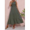 imageBTFBM 2025 Summer One Shoulder Dresses for Women Casual Sleeveless High Waist Floral Flowy Smocked Boho Beach Maxi DressSolid Army Green