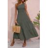 imageBTFBM 2025 Summer One Shoulder Dresses for Women Casual Sleeveless High Waist Floral Flowy Smocked Boho Beach Maxi DressSolid Army Green
