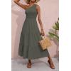 imageBTFBM 2025 Summer One Shoulder Dresses for Women Casual Sleeveless High Waist Floral Flowy Smocked Boho Beach Maxi DressSolid Army Green