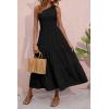 imageBTFBM 2025 Summer One Shoulder Dresses for Women Casual Sleeveless High Waist Floral Flowy Smocked Boho Beach Maxi DressSolid Black