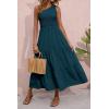 imageBTFBM 2025 Summer One Shoulder Dresses for Women Casual Sleeveless High Waist Floral Flowy Smocked Boho Beach Maxi DressSolid Grey Blue