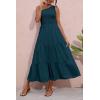 imageBTFBM 2025 Summer One Shoulder Dresses for Women Casual Sleeveless High Waist Floral Flowy Smocked Boho Beach Maxi DressSolid Grey Blue