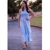 imageBTFBM 2025 Summer One Shoulder Dresses for Women Casual Sleeveless High Waist Floral Flowy Smocked Boho Beach Maxi DressSolid Light Blue