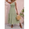 imageBTFBM 2025 Summer One Shoulder Dresses for Women Casual Sleeveless High Waist Floral Flowy Smocked Boho Beach Maxi DressSolid Light Green