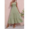 imageBTFBM 2025 Summer One Shoulder Dresses for Women Casual Sleeveless High Waist Floral Flowy Smocked Boho Beach Maxi DressSolid Light Green