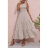 imageBTFBM 2025 Summer One Shoulder Dresses for Women Casual Sleeveless High Waist Floral Flowy Smocked Boho Beach Maxi DressSolid Light Khaki