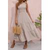 imageBTFBM 2025 Summer One Shoulder Dresses for Women Casual Sleeveless High Waist Floral Flowy Smocked Boho Beach Maxi DressSolid Light Khaki