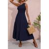 imageBTFBM 2025 Summer One Shoulder Dresses for Women Casual Sleeveless High Waist Floral Flowy Smocked Boho Beach Maxi DressSolid Navy