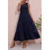 imageBTFBM 2025 Summer One Shoulder Dresses for Women Casual Sleeveless High Waist Floral Flowy Smocked Boho Beach Maxi DressSolid Navy