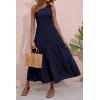 imageBTFBM 2025 Summer One Shoulder Dresses for Women Casual Sleeveless High Waist Floral Flowy Smocked Boho Beach Maxi DressSolid Navy