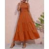 imageBTFBM 2025 Summer One Shoulder Dresses for Women Casual Sleeveless High Waist Floral Flowy Smocked Boho Beach Maxi DressSolid Orange