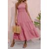 imageBTFBM 2025 Summer One Shoulder Dresses for Women Casual Sleeveless High Waist Floral Flowy Smocked Boho Beach Maxi DressSolid Pink