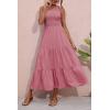 imageBTFBM 2025 Summer One Shoulder Dresses for Women Casual Sleeveless High Waist Floral Flowy Smocked Boho Beach Maxi DressSolid Pink