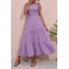 imageBTFBM 2025 Summer One Shoulder Dresses for Women Casual Sleeveless High Waist Floral Flowy Smocked Boho Beach Maxi DressSolid Purple