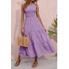 imageBTFBM 2025 Summer One Shoulder Dresses for Women Casual Sleeveless High Waist Floral Flowy Smocked Boho Beach Maxi DressSolid Purple