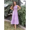 imageBTFBM 2025 Summer One Shoulder Dresses for Women Casual Sleeveless High Waist Floral Flowy Smocked Boho Beach Maxi DressSolid Purple
