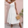 imageBTFBM 2025 Summer One Shoulder Dresses for Women Casual Sleeveless High Waist Floral Flowy Smocked Boho Beach Maxi DressSolid White