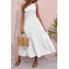 imageBTFBM 2025 Summer One Shoulder Dresses for Women Casual Sleeveless High Waist Floral Flowy Smocked Boho Beach Maxi DressSolid White