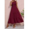 imageBTFBM 2025 Summer One Shoulder Dresses for Women Casual Sleeveless High Waist Floral Flowy Smocked Boho Beach Maxi DressSolid Wine Red