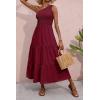 imageBTFBM 2025 Summer One Shoulder Dresses for Women Casual Sleeveless High Waist Floral Flowy Smocked Boho Beach Maxi DressSolid Wine Red