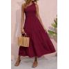 imageBTFBM 2025 Summer One Shoulder Dresses for Women Casual Sleeveless High Waist Floral Flowy Smocked Boho Beach Maxi DressSolid Wine Red