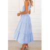 imageBTFBM 2025 Summer One Shoulder Dresses for Women Casual Sleeveless High Waist Floral Flowy Smocked Boho Beach Maxi DressStriped Blue