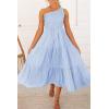 imageBTFBM 2025 Summer One Shoulder Dresses for Women Casual Sleeveless High Waist Floral Flowy Smocked Boho Beach Maxi DressStriped Blue