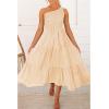 imageBTFBM 2025 Summer One Shoulder Dresses for Women Casual Sleeveless High Waist Floral Flowy Smocked Boho Beach Maxi DressStriped Orange Yellow