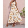 imageBTFBM 2025 Summer One Shoulder Dresses for Women Casual Sleeveless High Waist Floral Flowy Smocked Boho Beach Maxi DressTree Yellow White