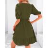 imageBTFBM Women Casual Summer Smocked Dresses 2025 Crew Neck Puff Short Sleeve Empire Waist ALine Beach Vacation Mini DressArmy Green
