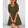 imageBTFBM Women Casual Summer Smocked Dresses 2025 Crew Neck Puff Short Sleeve Empire Waist ALine Beach Vacation Mini DressArmy Green