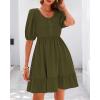 imageBTFBM Women Casual Summer Smocked Dresses 2025 Crew Neck Puff Short Sleeve Empire Waist ALine Beach Vacation Mini DressArmy Green