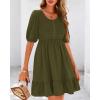 imageBTFBM Women Casual Summer Smocked Dresses 2025 Crew Neck Puff Short Sleeve Empire Waist ALine Beach Vacation Mini DressArmy Green