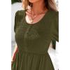 imageBTFBM Women Casual Summer Smocked Dresses 2025 Crew Neck Puff Short Sleeve Empire Waist ALine Beach Vacation Mini DressArmy Green
