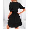 imageBTFBM Women Casual Summer Smocked Dresses 2025 Crew Neck Puff Short Sleeve Empire Waist ALine Beach Vacation Mini DressBlack