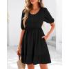 imageBTFBM Women Casual Summer Smocked Dresses 2025 Crew Neck Puff Short Sleeve Empire Waist ALine Beach Vacation Mini DressBlack