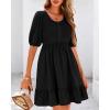 imageBTFBM Women Casual Summer Smocked Dresses 2025 Crew Neck Puff Short Sleeve Empire Waist ALine Beach Vacation Mini DressBlack