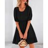 imageBTFBM Women Casual Summer Smocked Dresses 2025 Crew Neck Puff Short Sleeve Empire Waist ALine Beach Vacation Mini DressBlack