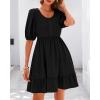 imageBTFBM Women Casual Summer Smocked Dresses 2025 Crew Neck Puff Short Sleeve Empire Waist ALine Beach Vacation Mini DressBlack
