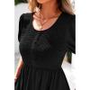 imageBTFBM Women Casual Summer Smocked Dresses 2025 Crew Neck Puff Short Sleeve Empire Waist ALine Beach Vacation Mini DressBlack