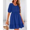 imageBTFBM Women Casual Summer Smocked Dresses 2025 Crew Neck Puff Short Sleeve Empire Waist ALine Beach Vacation Mini DressBlue
