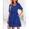imageBTFBM Women Casual Summer Smocked Dresses 2025 Crew Neck Puff Short Sleeve Empire Waist ALine Beach Vacation Mini DressBlue