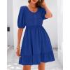 imageBTFBM Women Casual Summer Smocked Dresses 2025 Crew Neck Puff Short Sleeve Empire Waist ALine Beach Vacation Mini DressBlue