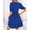 imageBTFBM Women Casual Summer Smocked Dresses 2025 Crew Neck Puff Short Sleeve Empire Waist ALine Beach Vacation Mini DressBlue