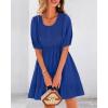 imageBTFBM Women Casual Summer Smocked Dresses 2025 Crew Neck Puff Short Sleeve Empire Waist ALine Beach Vacation Mini DressBlue
