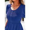 imageBTFBM Women Casual Summer Smocked Dresses 2025 Crew Neck Puff Short Sleeve Empire Waist ALine Beach Vacation Mini DressBlue