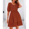 imageBTFBM Women Casual Summer Smocked Dresses 2025 Crew Neck Puff Short Sleeve Empire Waist ALine Beach Vacation Mini DressBrick Red