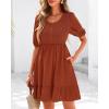imageBTFBM Women Casual Summer Smocked Dresses 2025 Crew Neck Puff Short Sleeve Empire Waist ALine Beach Vacation Mini DressBrick Red